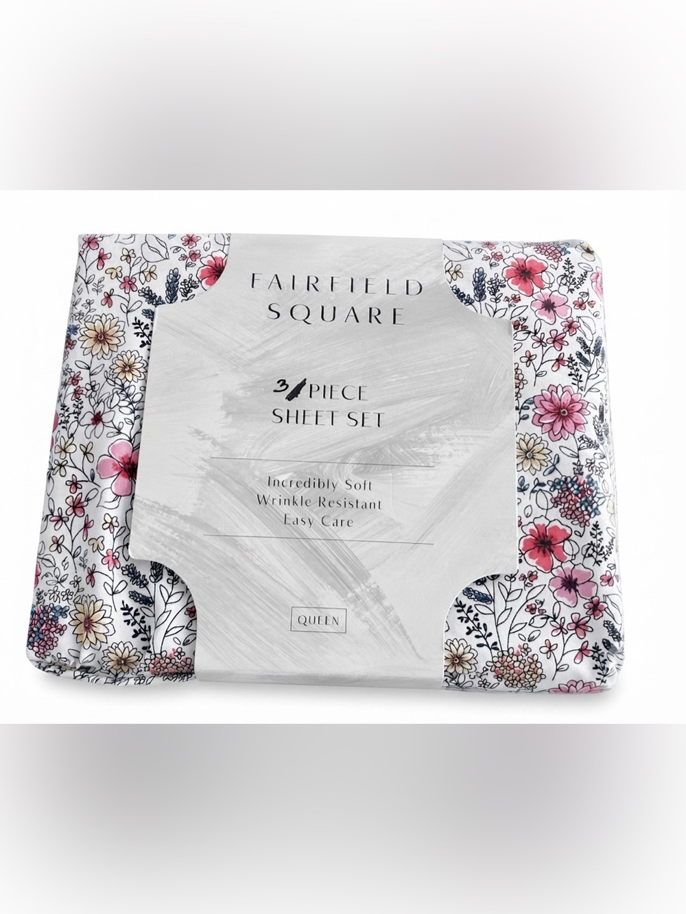 Fairfield Square Queen Floral 3 piece Sheet Set Pink Yellow Wrinkle Resistant